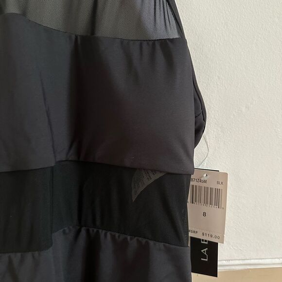 La Blanca Mesh Panels One Piece Black Swimsuit Open Back Neck Tie 8 - Picture 3 of 5